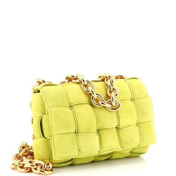 Bottega Veneta Cassette Chain Crossbody Bag Padded Maxi Intrecciato Suede Yellow - Picture 2 of 6